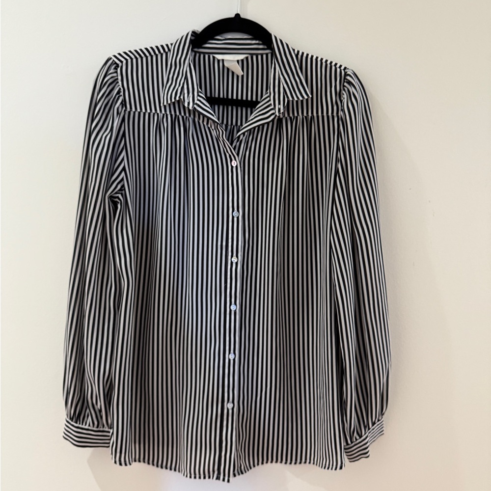 H&M Black & White Striped Button-Down Shirt
